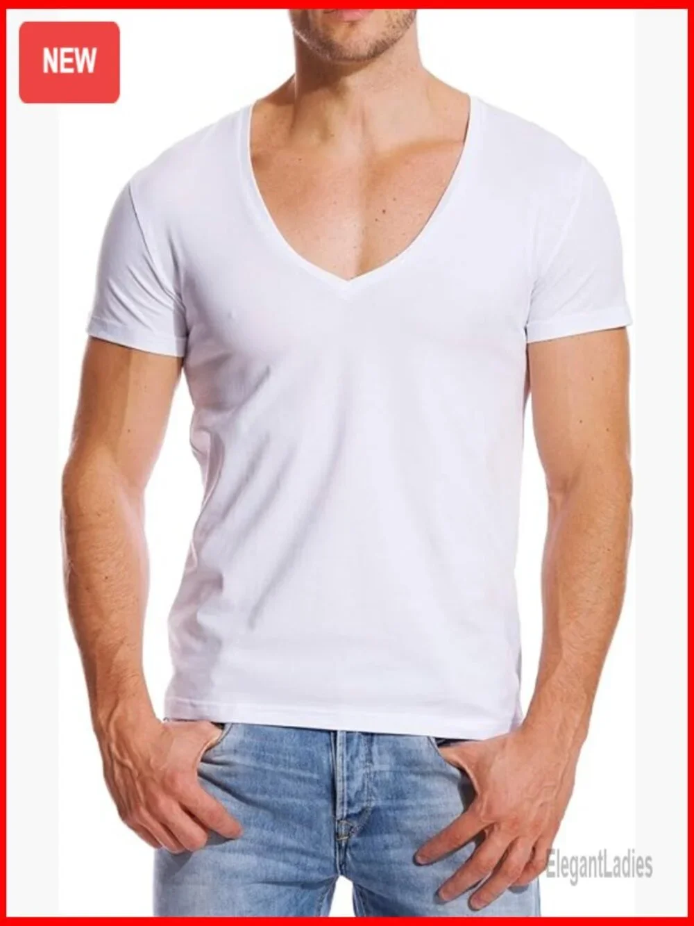Men's Deep V-Neck Slim Fit Cotton Stretch Undershirt Tee